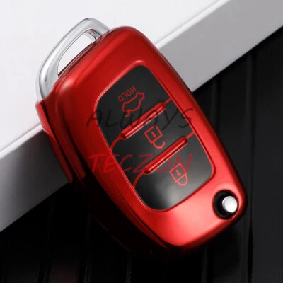 Car Key Fob Cover Remote 3 Button Case Gloss TPU for Hyundai Red - image 1 of 3