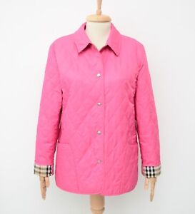 Women's Burberry London Quilted Pink Jacket Classic Nova Check Lined Coat Size L