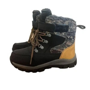 All In Motion Boy's Thermolite Fur Lined Black Brown Waterproof Boots Size 1 - Picture 1 of 9