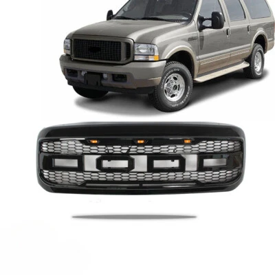 Fit Ford F250 F350 1999-2004 Duty Front Grille Raptor With LED Light Gloss Black - Image 1 of 4