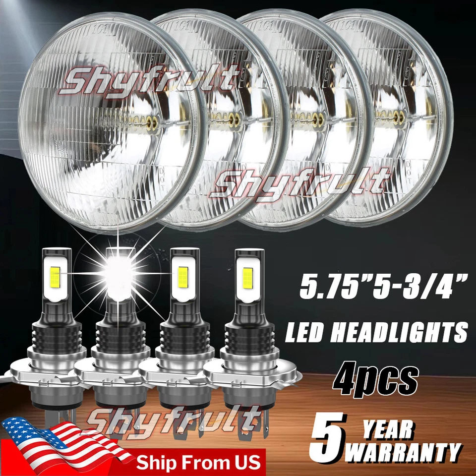 For Cadillac Eldorado 1968-74 4Pcs 5.75" LED Chrome Headlights Hi-Lo lamp - Image 1 of 4
