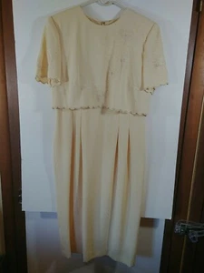 Donna Morgan Mother of Bride Midi Dress, Yellow/Cream, Pearls/Embroidery, Sz 10 - Picture 1 of 9