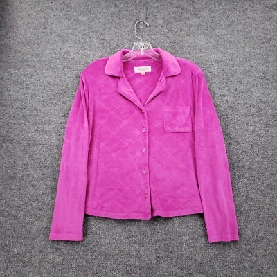 Juicy Couture Pajama Top Women Small Pink Sleepwear Button Up Sleepshirt  Fleece - Image 1 of 4
