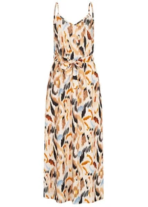 Vestido mujer Cloud5ive cuello en V maxi vestido estampado cinturón beige mc N23046003 - Imagen 1 de 3