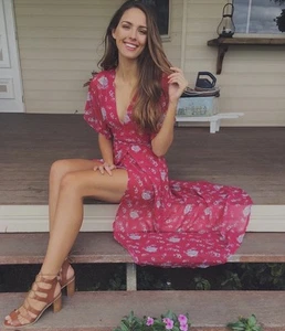 Bossy The Label Red Dark Pink Floral Dress Size 8 - Picture 1 of 12