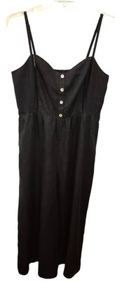 Madewell 100% Linen Black Wide Leg Jumpsuit, Spaghetti Straps, Pockets Sz 14 NWT - Image 1 of 4