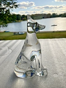 Baccarat France Crystal Glass Sitting Dog Signed Figurine German Shepherd - Picture 1 of 9