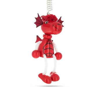 Roter Drache Holzpuppe auf Feder 5,7 cm - Bild 1 von 1