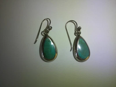 Vintage .925 Sterling Barse Turquoise Drop Dangle Earrings 8 Grams - Image 1 of 3