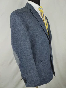 Cappotto sportivo Joseph Abboud uomo 2XL lana tweed toppa gomito blu navy giacca 46R - Foto 1 di 7