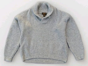 Vintage 80s 90s Mens Eddie Bauer Wool Knit Shawl Pullover Sweater L Fisherman - Picture 1 of 7