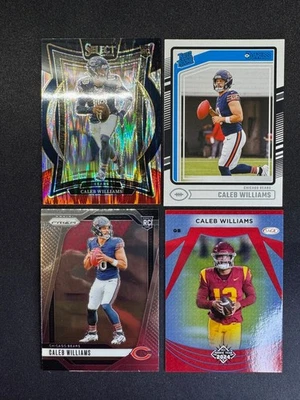 (4) 2024 Select Caleb Williams RC Negro Rojo Prizm 301 Sage Donruss Clasificado Novato Foto 1 de 2