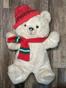 Kmart 1986 Holiday Teddy Bear 20” Red Hat & Scarf Plush Christmas Decor - Picture 1 of 6