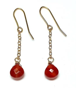 Earrings - 6 mm Faceted Carnelian Teardrops, Gold Fill Chain and Wires, 1.5 Inch - Picture 1 of 1