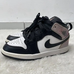Nike Kid's Black White Air Jordan 1 Mid SE Tie-Dye Sneakers Lace Up Shoes Size 1 - Picture 1 of 8