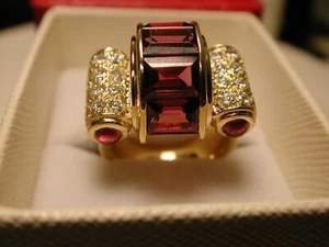 Steven LAGOS Vintage 18KT Rodolita Granate Diamante 6 Quilate + Art Déco Estilo - Imagen 1 de 16