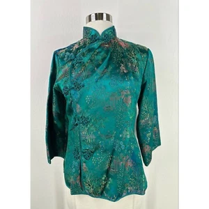 La Parfait 100% Rayon 3/4 Sleeve Chinese Print Toggle Closure Womens Top S - Picture 1 of 13