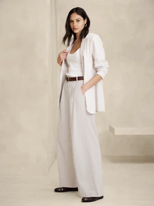 Banana Republic RECENT Womens Linen Blend Wide Leg Pants 16 White Coastal Beach - Picture 1 of 11