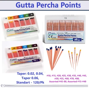 PUNTOS CÓNICOS ENDO GUTTA PERCHA 04 o 06 todas las tallas #15 20 25 35 40 45 50 60 80/Paquete - Imagen 1 de 3