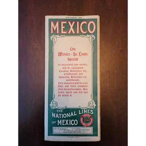 National Lines of Mexico Railroad Timetable Train Schedule Sept. 1908 - Picture 1 of 4
