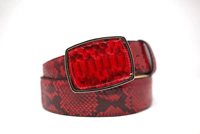Red Glazed Python Snake Belly Belt with Removable Buckle - Image 1 of 4