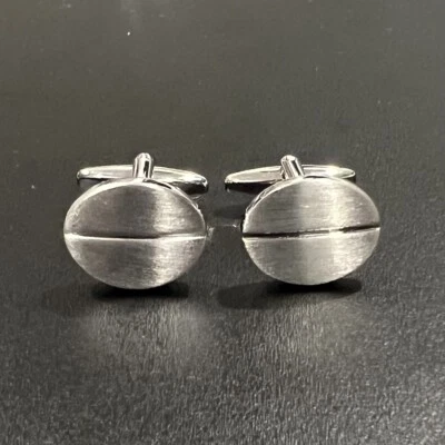 Gemelos ovalados tono plata cepillada para hombre cumpleaños día del padre caja de gemelos Foto 1 de 4