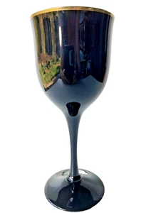 Vtg Noritake Wine Glass Black Amethyst Remembrance Hand Made Ebony Gold EXC - Picture 1 of 7
