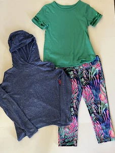 Lot 3 Girl's Size 10 Athletic Tee Shirts Leggings Hooded Long Sleeve Print Solid - Picture 1 of 11