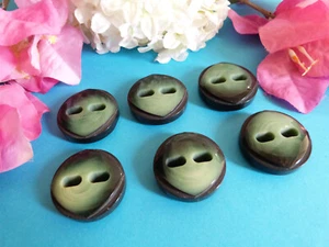 1110BBIS Chequerboard Buttons " Underbrush " Green Gradient Lot 6 Vintage - Picture 1 of 4