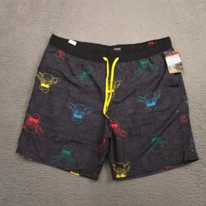 Plugg Swim Trunks Mens XL Black Drawstring Shorts Scuba Diver Print Boardshorts - Picture 1 of 11