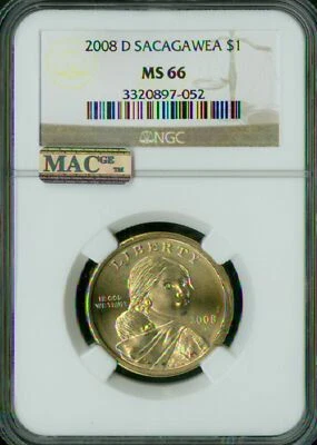 2008 D SACAGAWEA DOLLAR NGC MS66 PQ BUSINESS STRIKE LOW MINTAGE MAC SPOTLESS * - Image 1 of 4