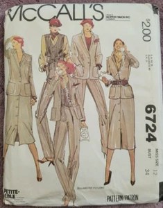 VTG McCALL'S Pattern 6724 JACKET VEST FRONT BUTTON SKIRT PANTS SIZE 12 BUST 34 - Picture 1 of 2