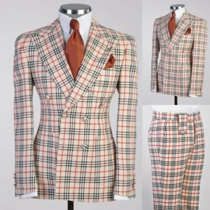 Traje de hombre estilo escocés chaqueta de doble botonadura informal blazer de negocios - Imagen 1 de 9