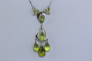 9.38TCW Natural Peridot in 10k Solid White Gold Necklace