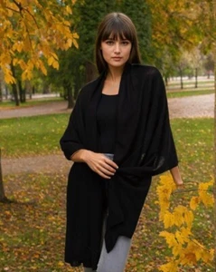 Unisex Black Pashmina 100% CASHMERE Shawl Travel Wrap Handmade Natural Scarf - Picture 1 of 8