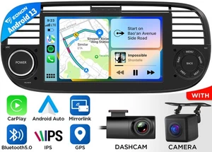 CAM+DVR+Car Android 13 Stereo GPS Radio CarPlay Head Unit For Fiat 500 2007-2015 - Picture 1 of 20