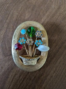 Beautiful Vintage 1950s Faux Pearl and Glass Stones Basket of Flowers Brooch - Picture 1 of 4