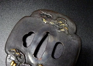 Japanese Tsuba Shio-kumi Zu by Goto Denjo Mokko-shape Shakudo Gold Inlay NBTHK - Picture 1 of 22