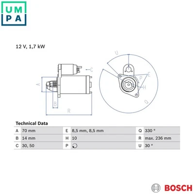 STARTER 0 986 018 180 FOR MERCEDES-BENZ OM668.914/942/940/941 1.7L 4cyl A-CLASS - Image 1 of 4