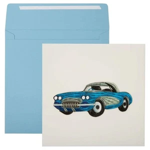Tarjeta de felicitación de cumpleaños de lujo - coche clásico azul acolchado - Imagen 1 de 3