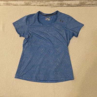 Mujer Under Armour Ajustado HeatGear Estampado Sónico Azul Plata Manga Corta Foto 1 de 4