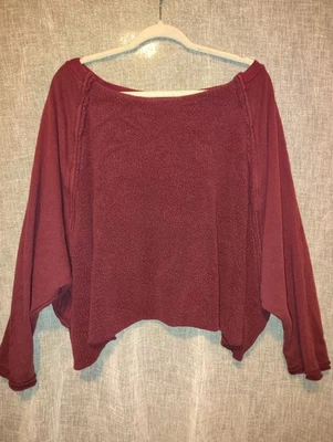 Free People Burgundy Fleece Pullover Sweatshirt Women’s Size L Slouchy Boho - Image 1 of 4