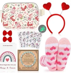 Gift Box For Daughter 7 Pc. Set Purse Moonstone Bracelet Fuzzy Heart Socks Card - Picture 1 of 7