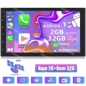 7" 2+32G Android 13 Double 2Din CarPlay Car Stereo Radio Touch Screen GPS Nav BT - Picture 1 of 12