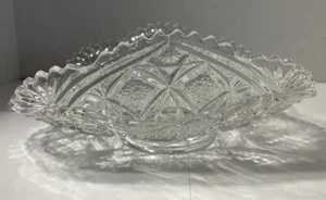 Cut Glass Crystal Bowl “U” Shaped With Stars, Diamonds, Ovals, & Other Shapes - Picture 1 of 11