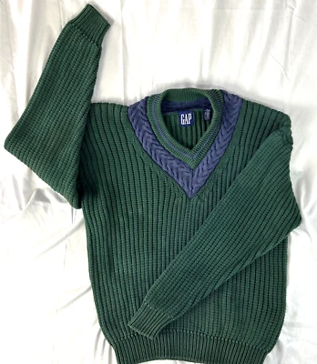 Gap Vintage V Neck Sweater XL 100% Cotton Green Blue - Image 1 of 4