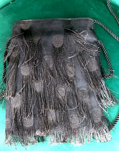 Mango Black Evening Bag Drawstring Fringed Lined Faux Silk Long Handle WimsiGoth - Picture 1 of 3