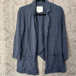 Anthropologie Blue Linen Blazer Lightweight Draped Front Size 6 - Picture 1 of 7