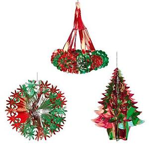 Green / Red Christmas 2 Tone Foil Ceiling Decorations - Tree Ball Chandelier Set
