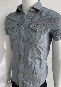 CAMICIA UOMO HOLLISTER Oxford maniche corte icona a righe blu taglia small rara nuova con etichette - Foto 1 di 4